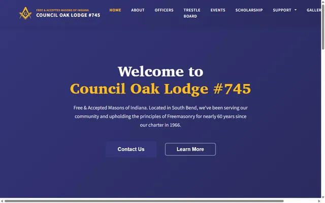 Council Oak 745 website homepage showing community events and organization information