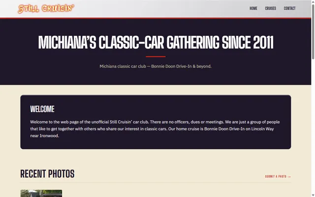 Still Cruisin' classic car club website home page with cruise-in calendar